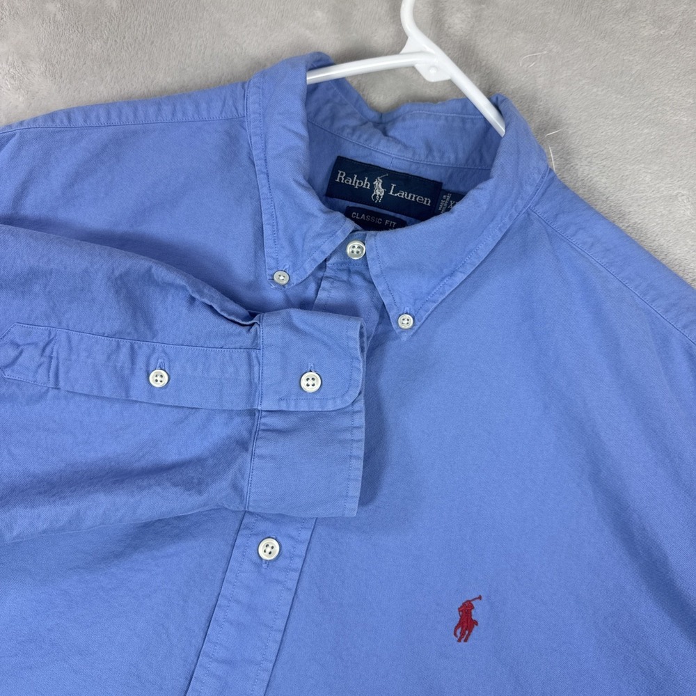 Ralph Lauren Classic Fit Mens XL Button Down Shirt Blue Cotton Long Sleeve